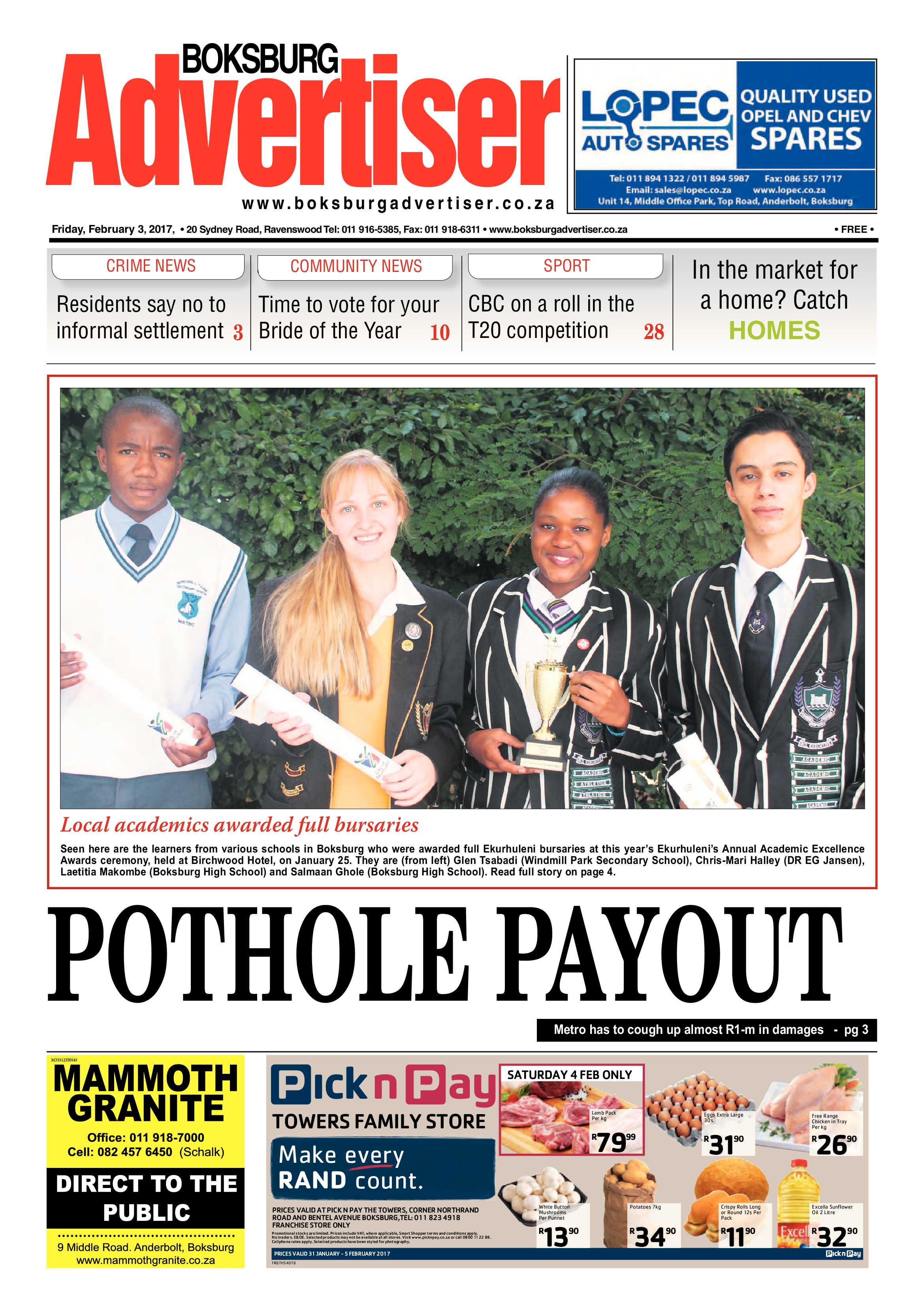 Boksburg Advertiser 31 January 2017 page 1