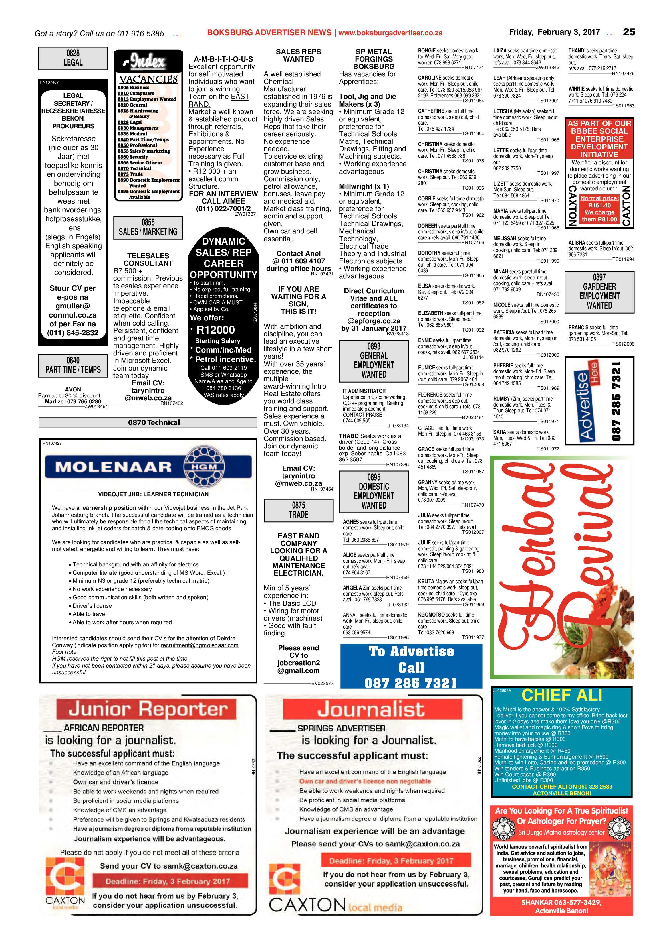 Boksburg Advertiser 31 January 2017 page 25