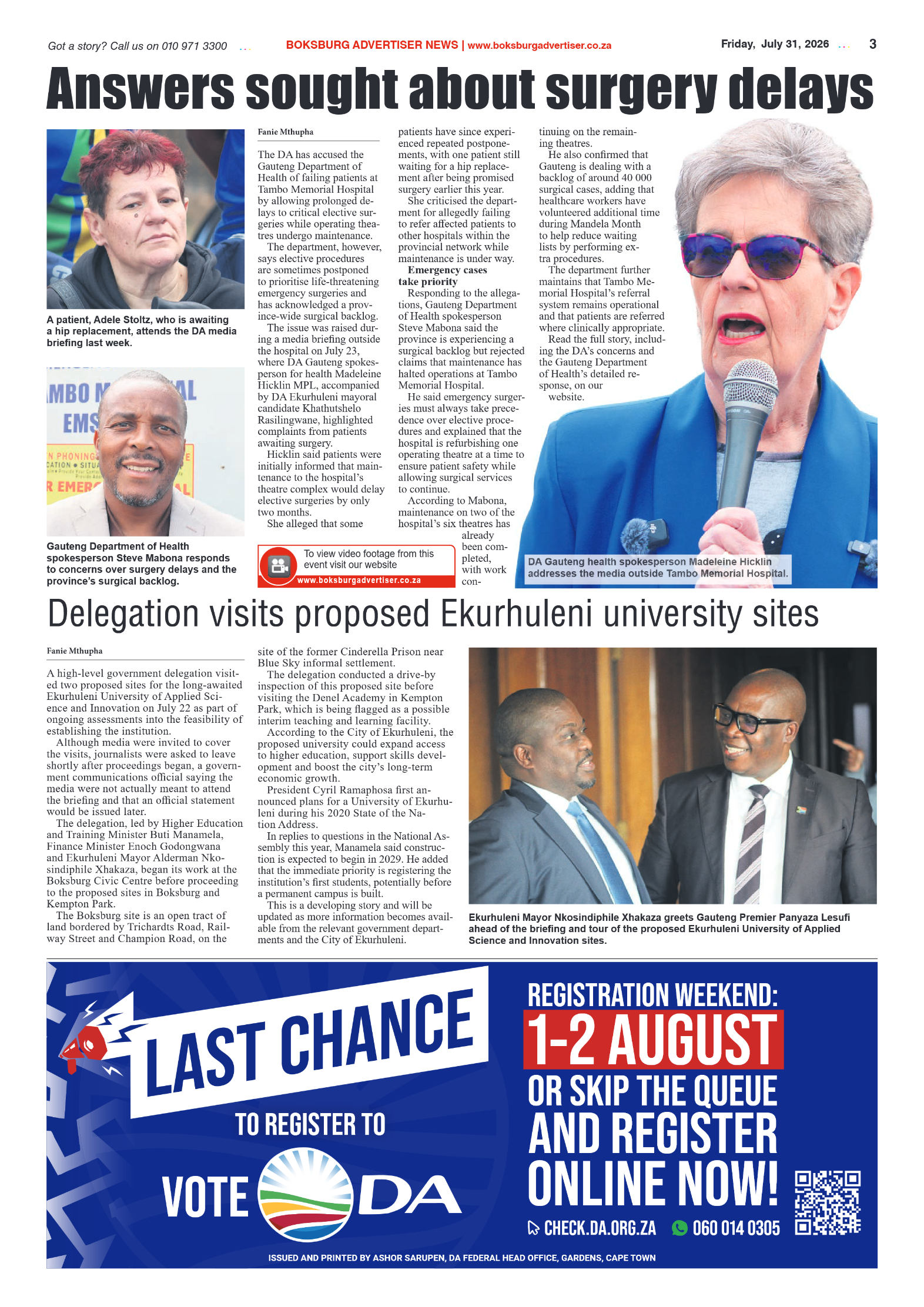 Boksburg Advertiser 31 July 2026 page 3