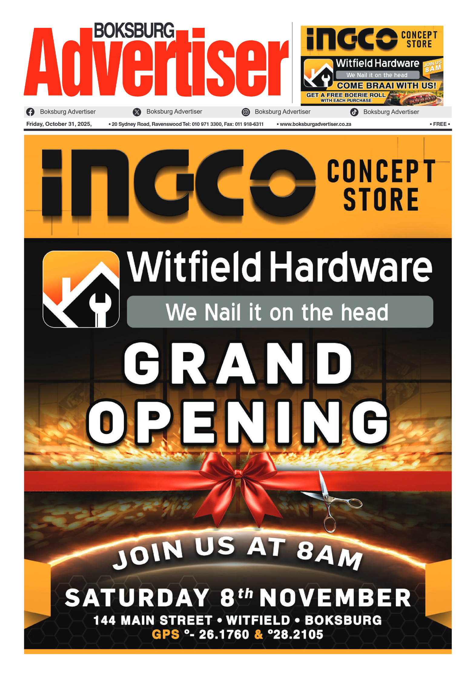 Boksburg Advertiser 31 October 2025 page 1