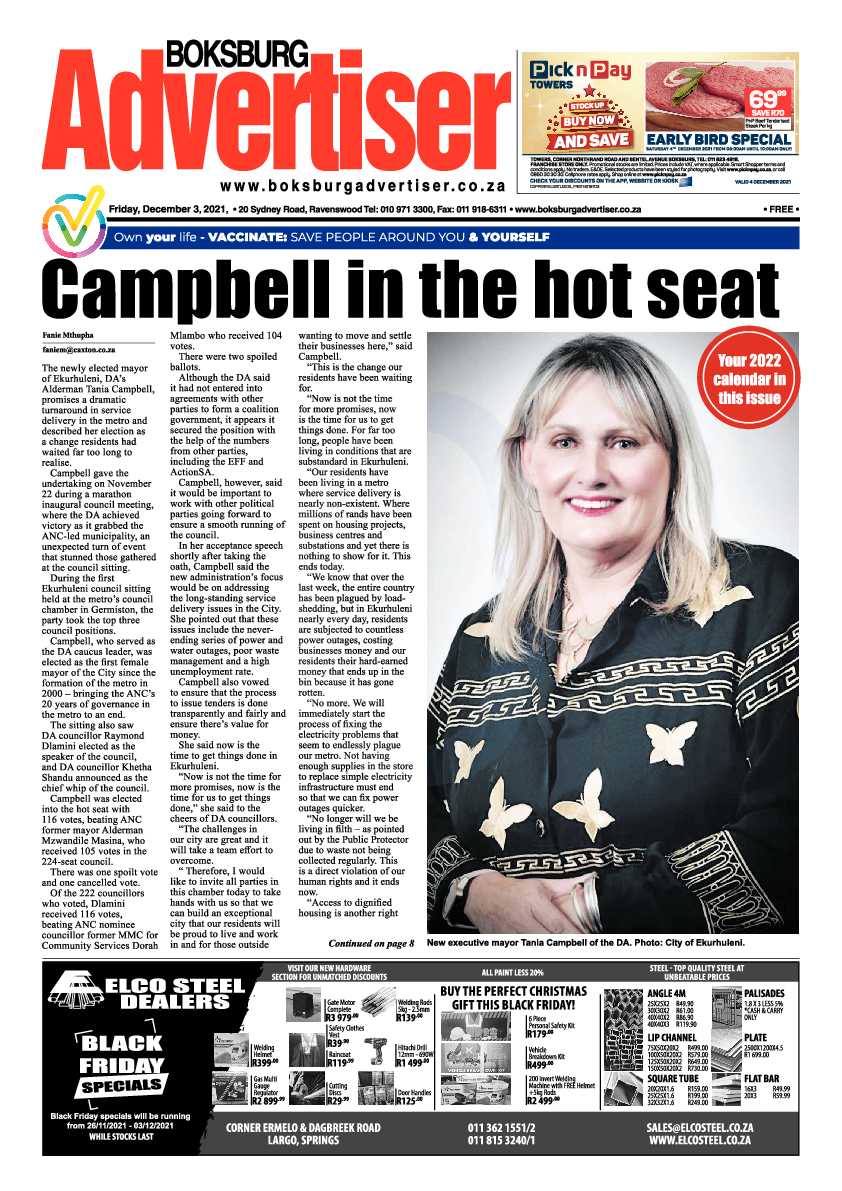 Boksburg Advertiser 3 December 2021 page 1
