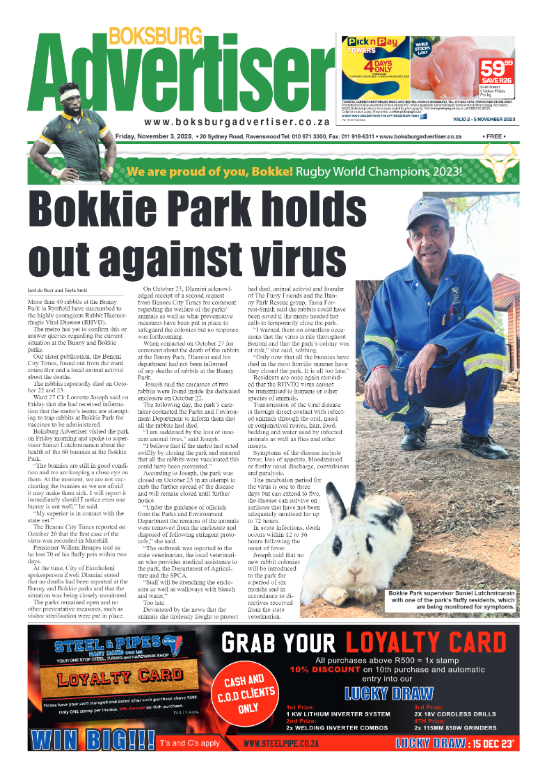 Boksburg Advertiser 3 November 2023 page 1
