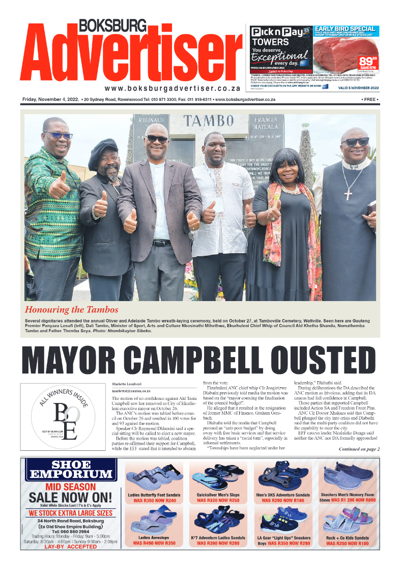 Boksburg Advertiser 4 Nov 2022 page 1