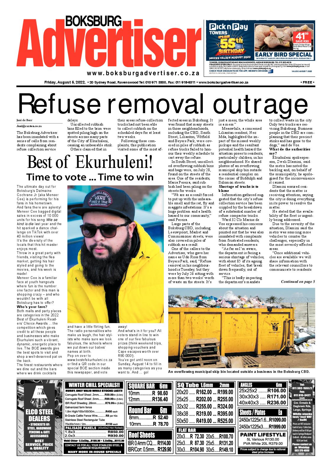 Boksburg Advertiser 5 August 2022 page 1