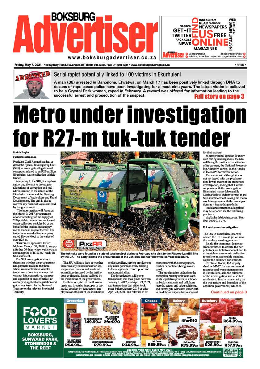 Boksburg Advertiser 7 May 2021 page 1