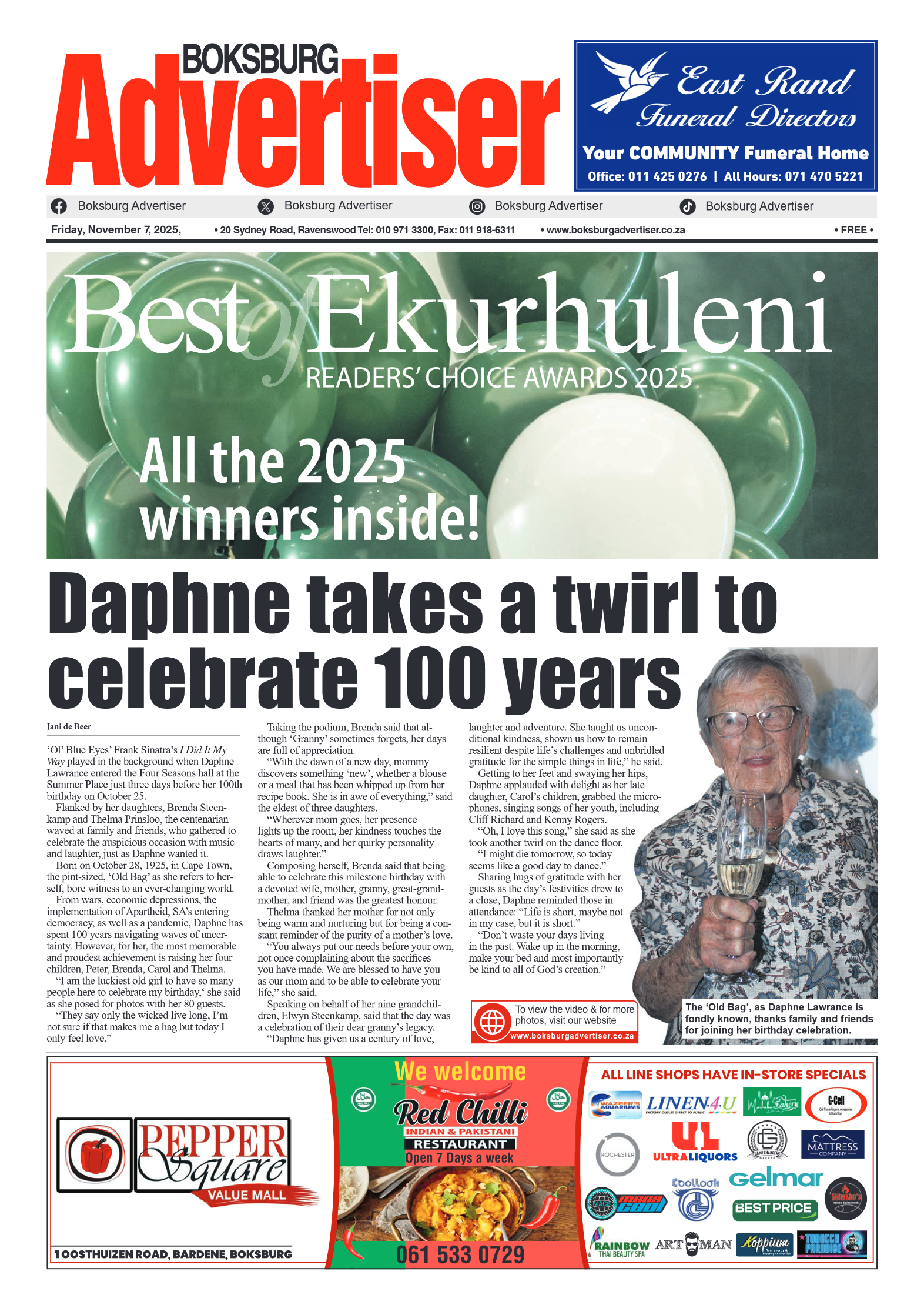 Boksburg Advertiser 7 November 2025 page 1