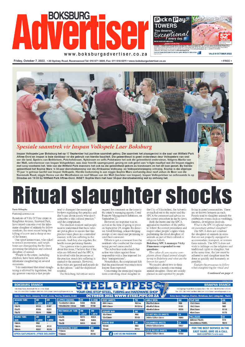 Boksburg Advertiser 7 October 2022 page 1
