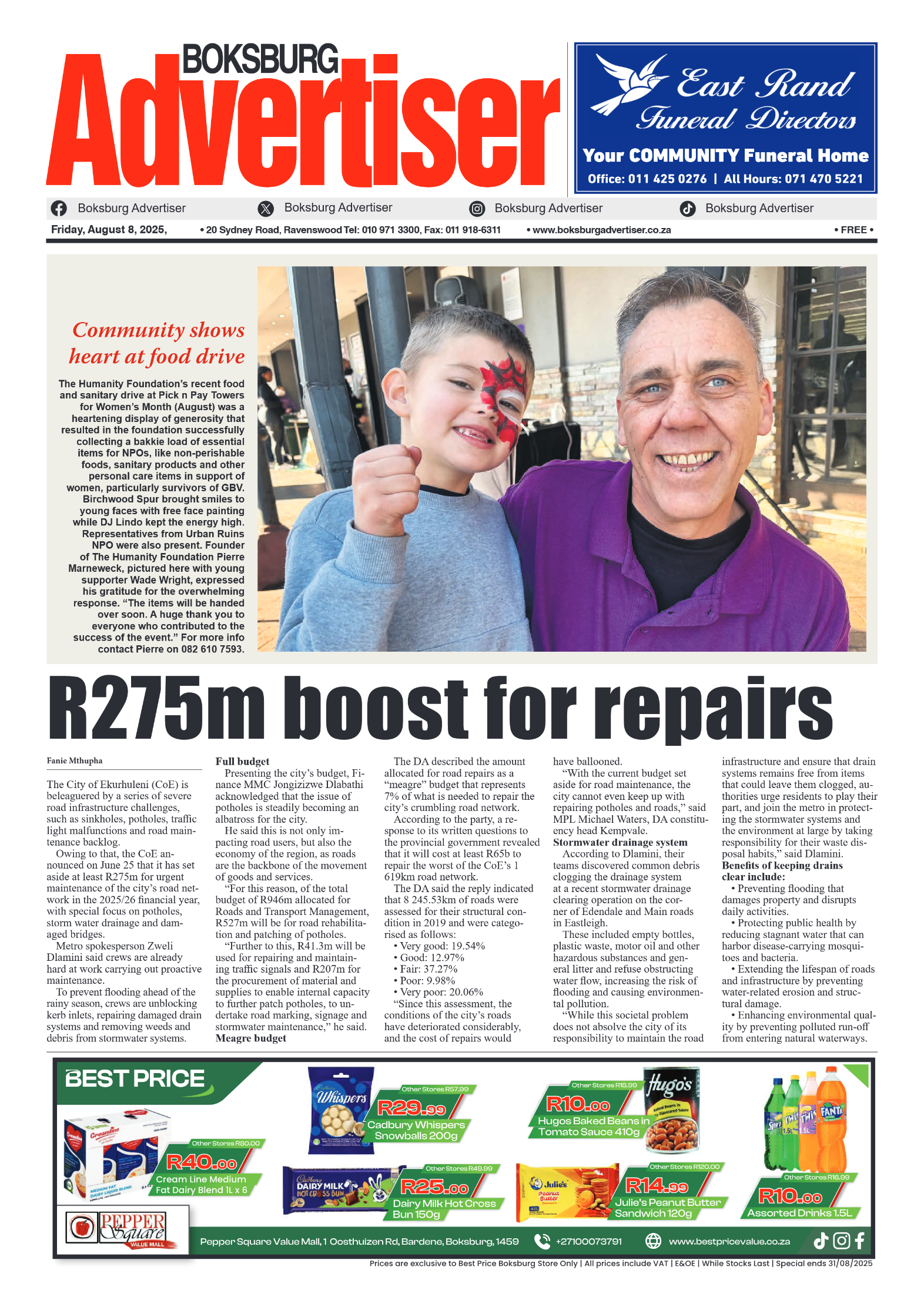 Boksburg Advertiser 8 August 2025 page 1