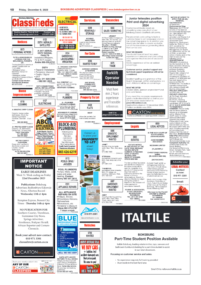 Boksburg Advertiser 8 December 2023 page 10