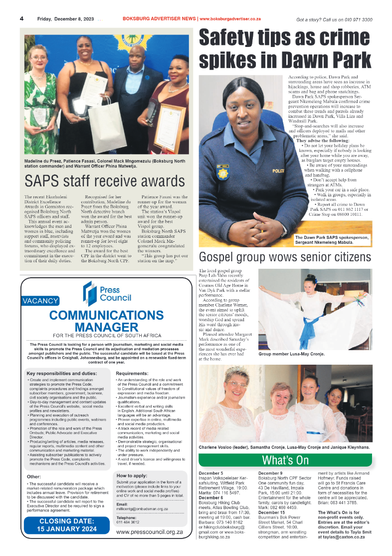 Boksburg Advertiser 8 December 2023 page 4