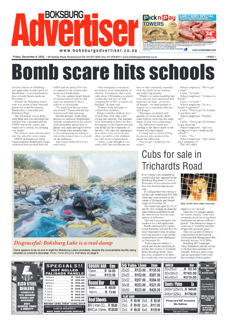Boksburg Advertiser 9 Dec 2022 page 1