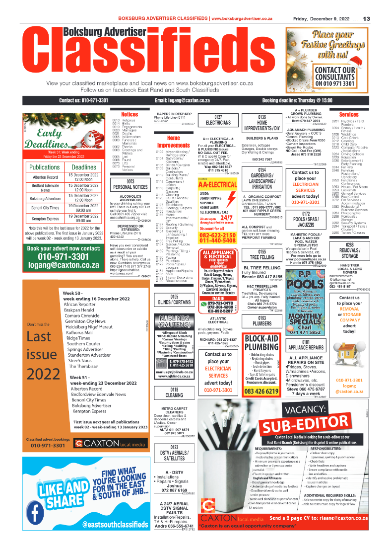 Boksburg Advertiser 9 Dec 2022 page 13