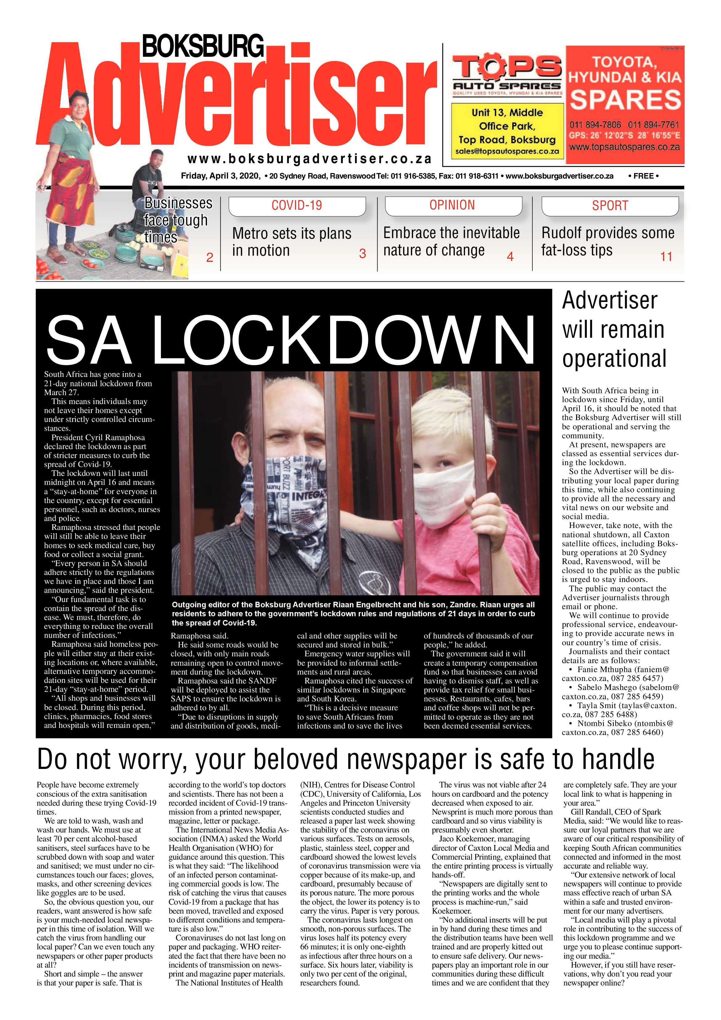 Boksburg Advertiser March 31 2020 page 1