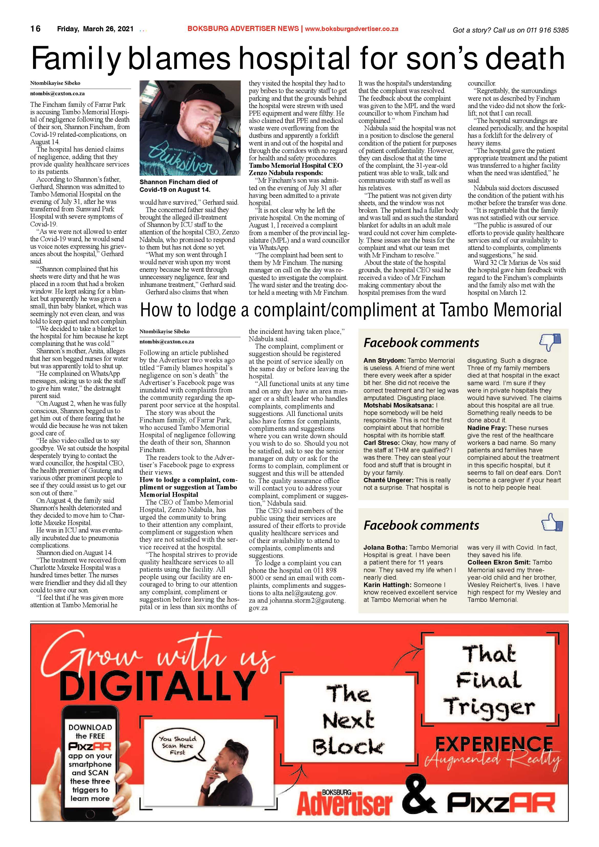 Boksburg Advertiser  26 March 2021 page 16