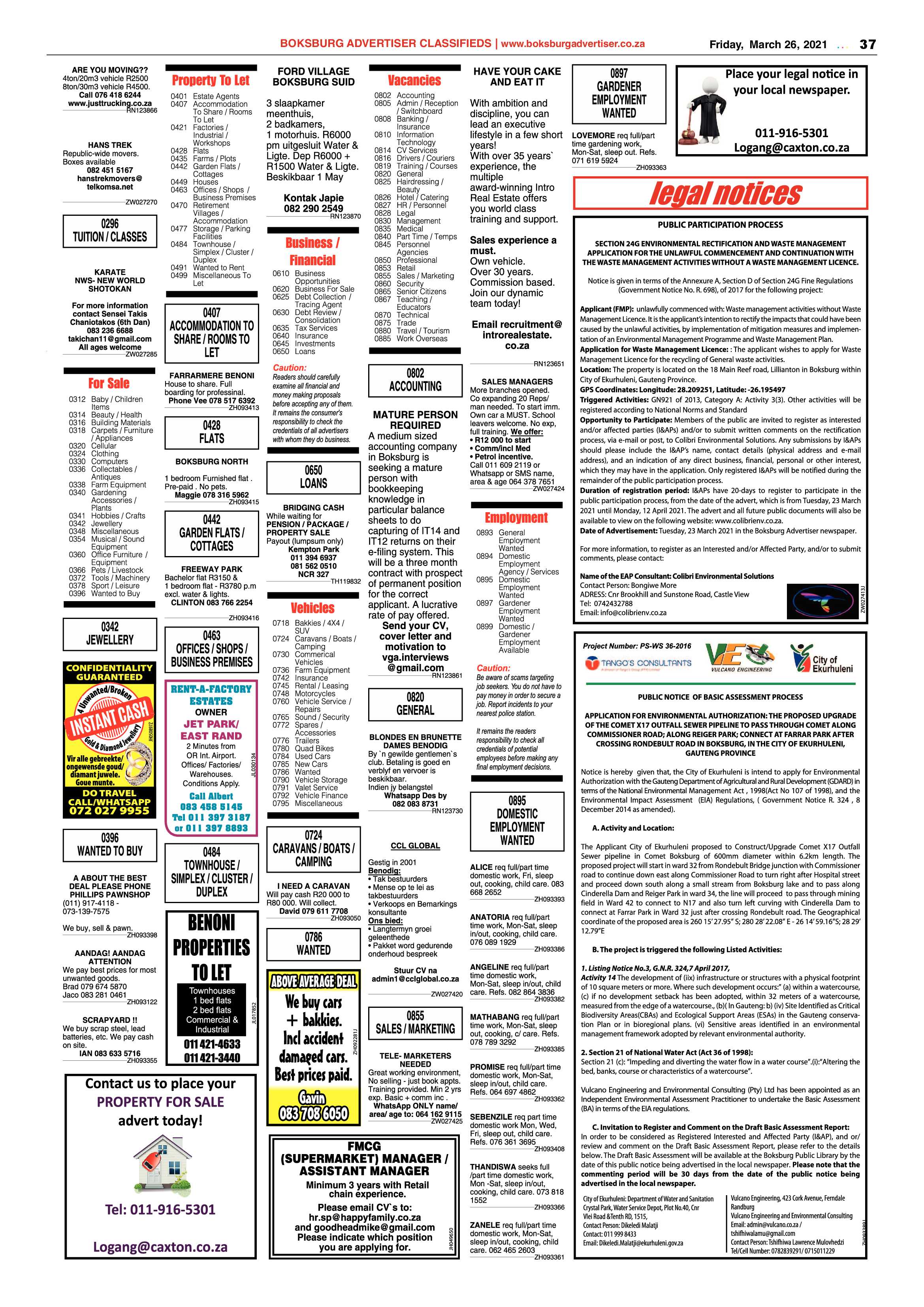 Boksburg Advertiser  26 March 2021 page 37