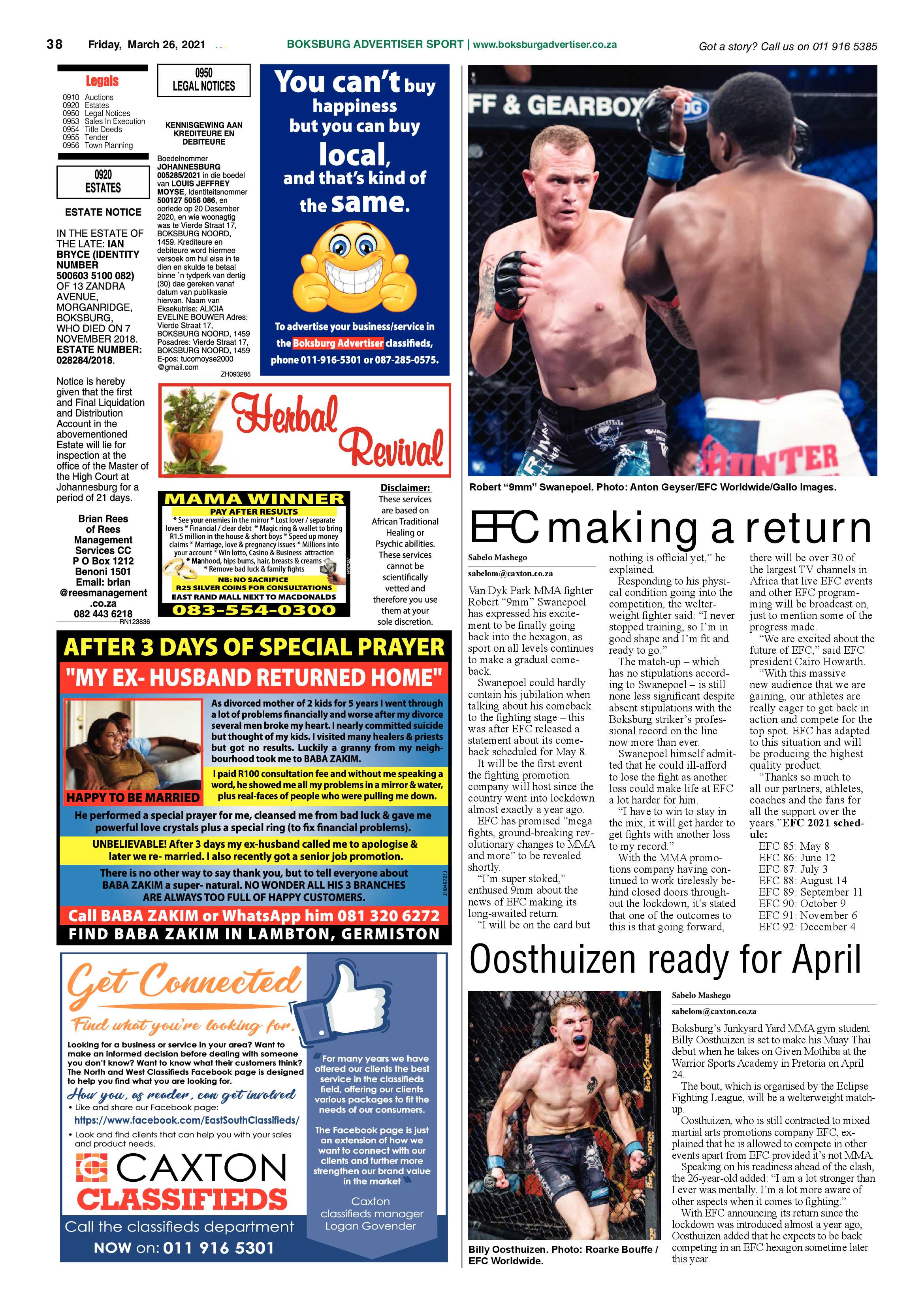 Boksburg Advertiser  26 March 2021 page 38
