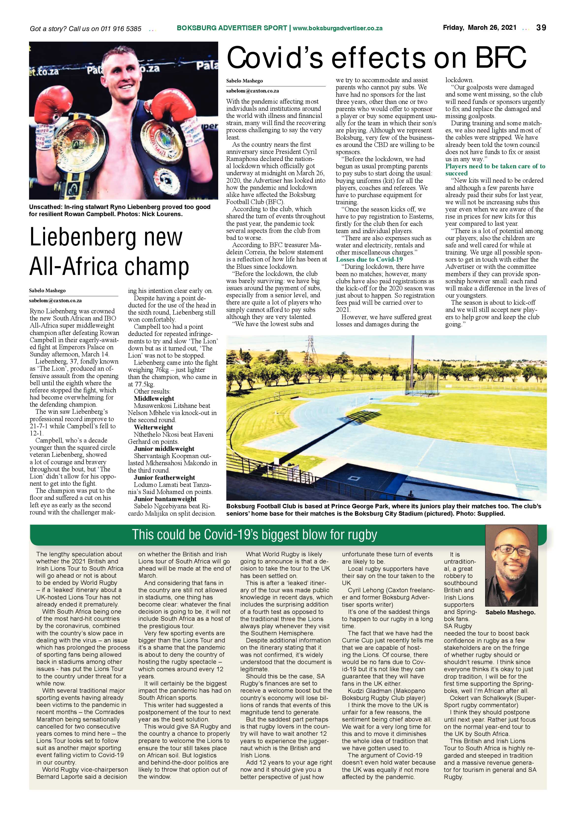 Boksburg Advertiser  26 March 2021 page 39