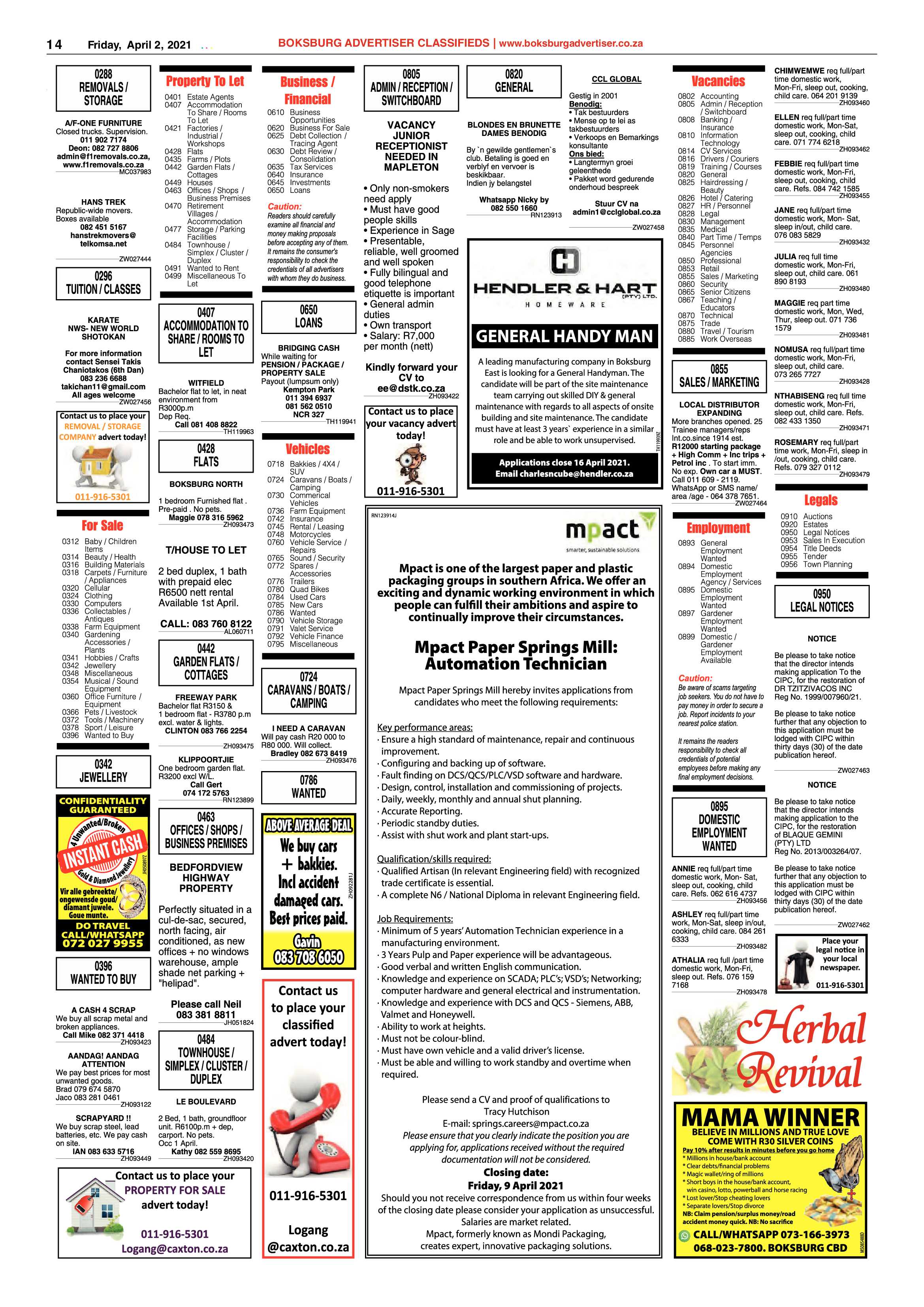 Boksburg Advertiser 30 March 2021 page 14