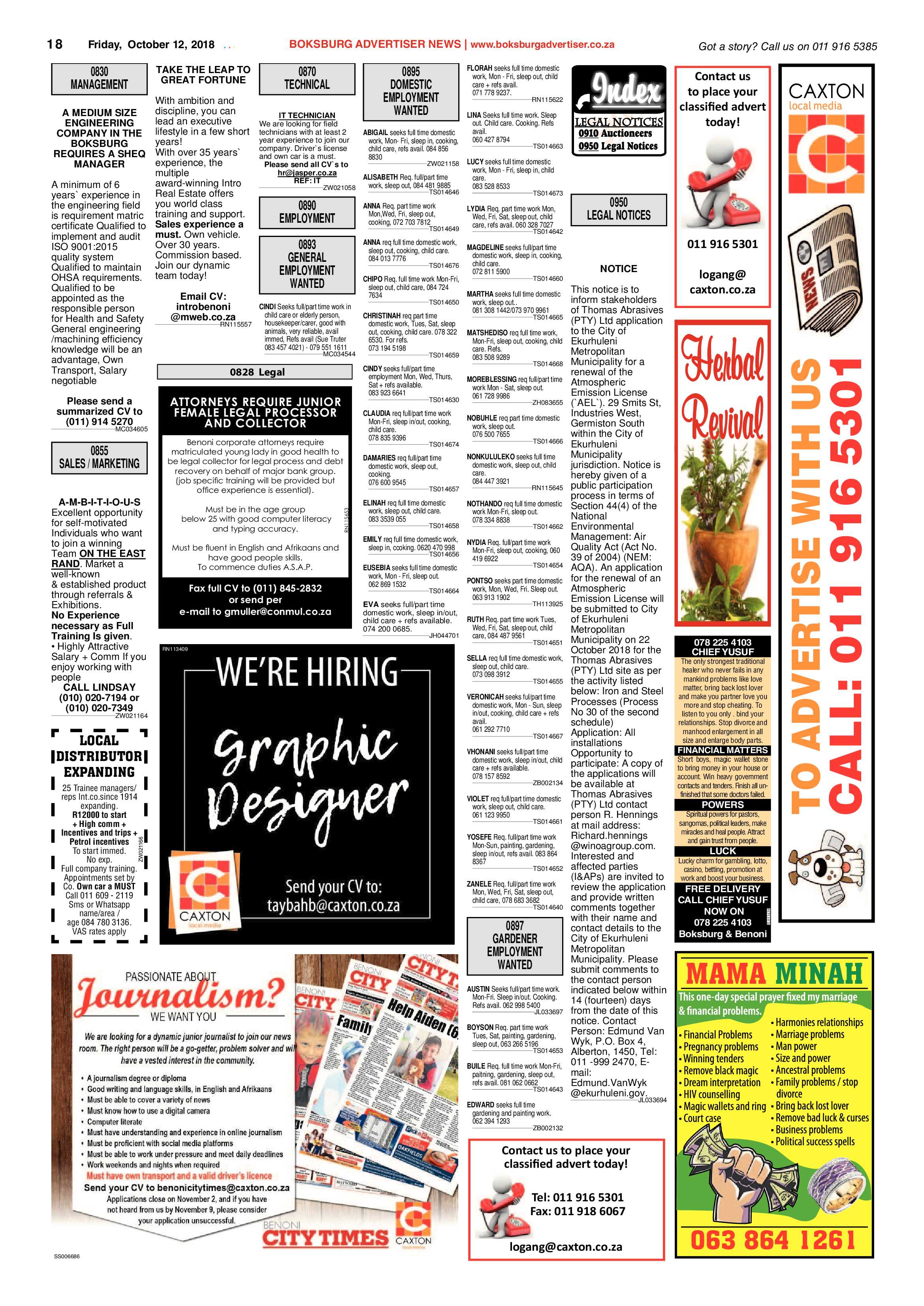 Boksburg Advertiser 09 October 2018 page 18